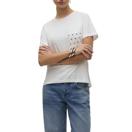 T-shirt en coton biologique écru uni avec un col rond et une poche à pois - Image 2