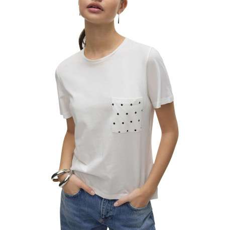 T-shirt en coton biologique écru uni avec un col rond et une poche à pois - Image 4
