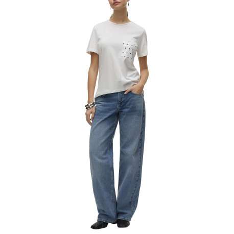 T-shirt en coton biologique écru uni avec un col rond et une poche à pois - Image 6