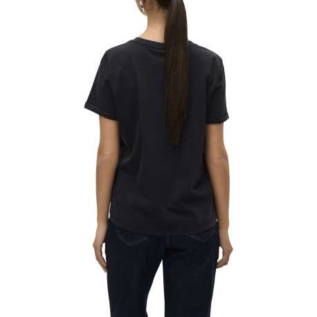 T-shirt en coton noir avec une écriture à la poitrine et une coupe droite - Image 3