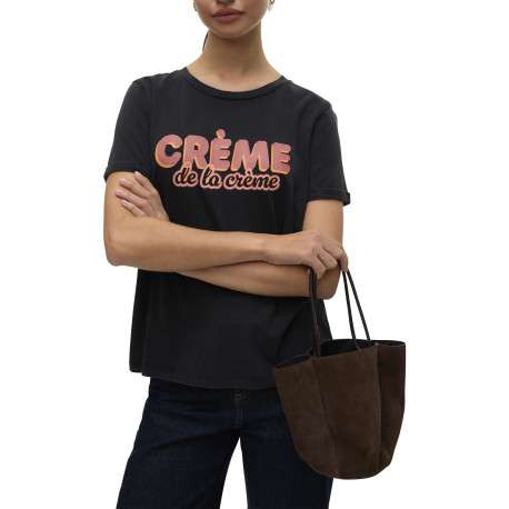 T-shirt en coton noir avec une écriture à la poitrine et une coupe droite - Image 4