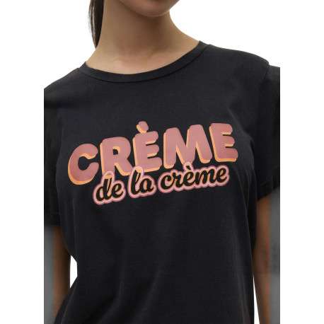 T-shirt en coton noir avec une écriture à la poitrine et une coupe droite - Image 5