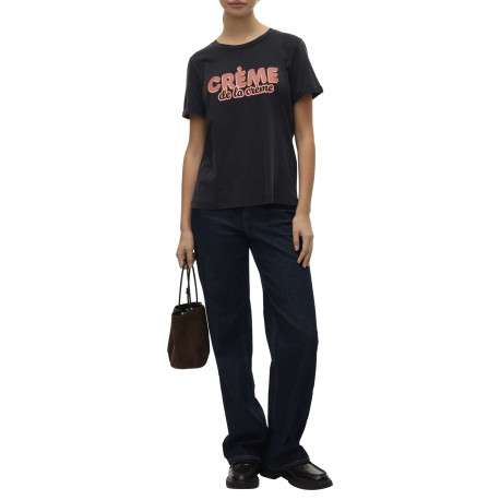 T-shirt en coton noir avec une écriture à la poitrine et une coupe droite - Image 6