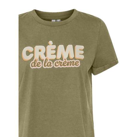 T-shirt en coton kaki avec une écriture à la poitrine et une coupe droite - Image 2