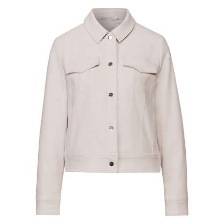 Veste beige unie à coupe droite avec un col chemise et des manches longues