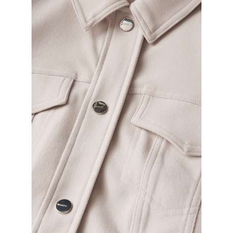 Veste beige unie à coupe droite avec un col chemise et des manches longues - Image 2