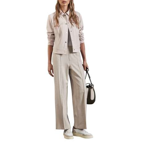Veste beige unie à coupe droite avec un col chemise et des manches longues - Image 3