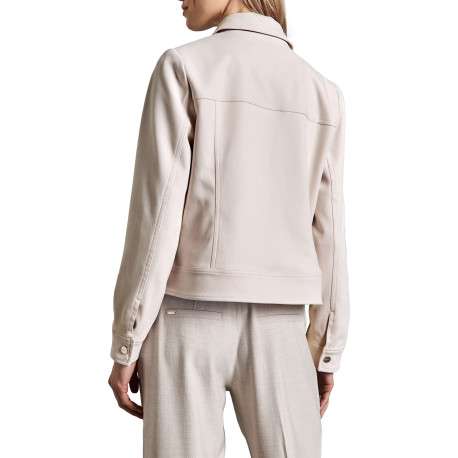 Veste beige unie à coupe droite avec un col chemise et des manches longues - Image 4