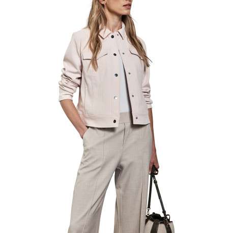 Veste beige unie à coupe droite avec un col chemise et des manches longues - Image 5