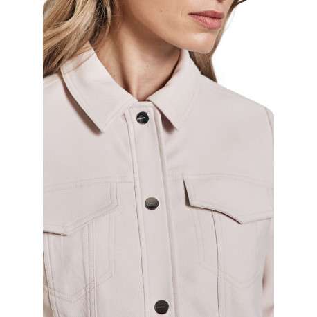 Veste beige unie à coupe droite avec un col chemise et des manches longues - Image 6