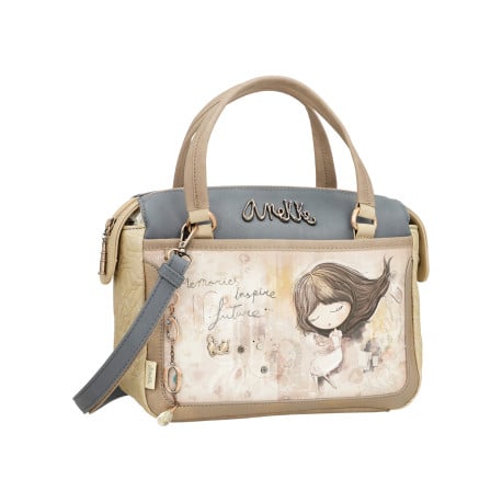 Sac bowling porté main beige imprimé avec une bandoulière ajustable - Image 2