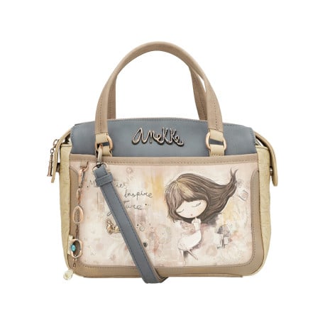 Sac bowling porté main beige imprimé avec une bandoulière ajustable - Image 3