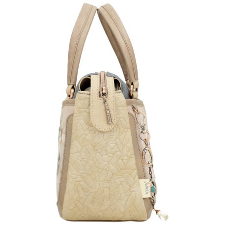 Sac bowling porté main beige imprimé avec une bandoulière ajustable - Image 4