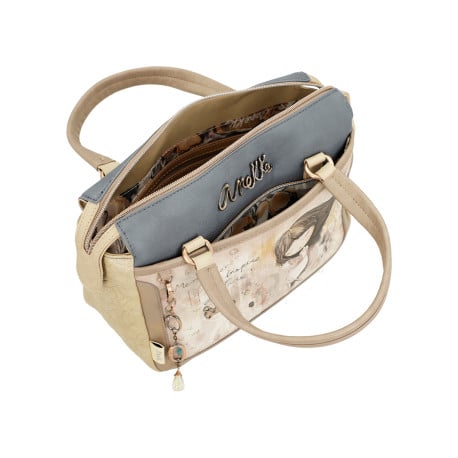 Sac bowling porté main beige imprimé avec une bandoulière ajustable - Image 7