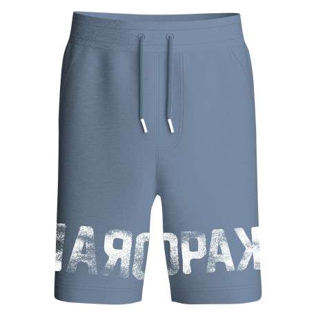 Short bleu uni avec une coupe droite à lien de serrage et des poches