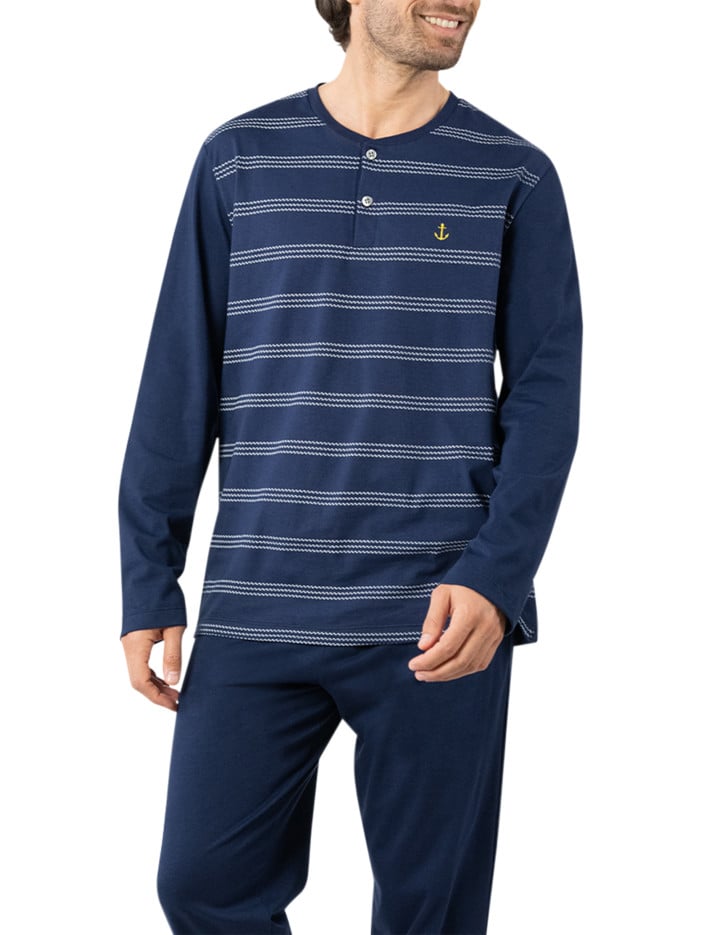 Pyjama long en coton bleu...