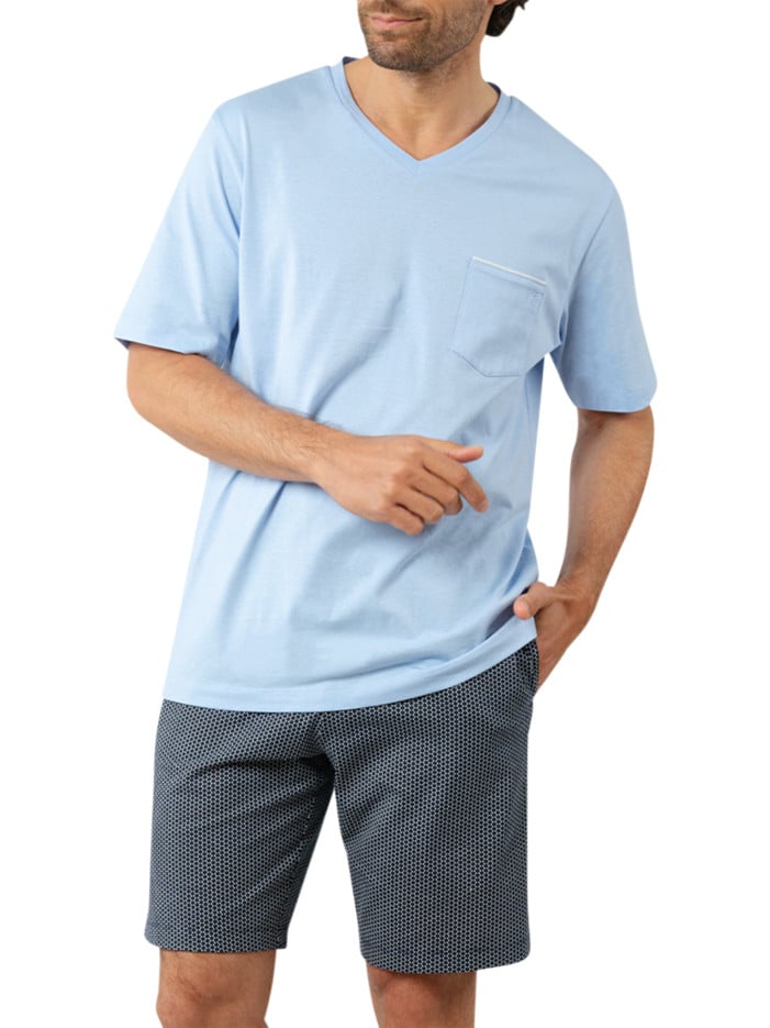 Pyjama court en coton bleu...