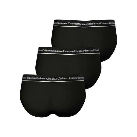 Lot de 3 slips en coton noirs unis avec le nom de la marque à la ceinture - Image 3