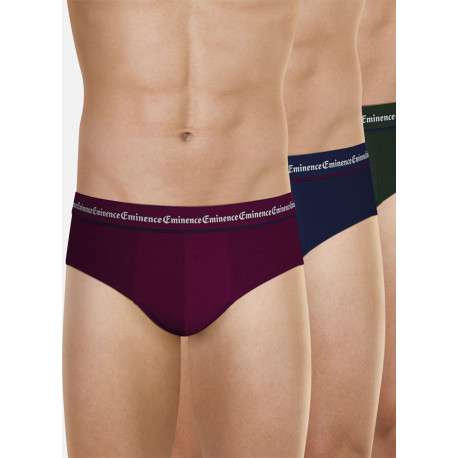 Lot de 3 slips en coton tricolores unis avec le nom de la marque
