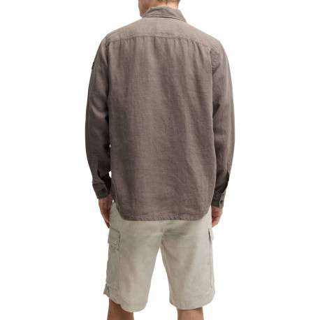 Surchemise en lin marron unie avec une coupe regular fit et un col à revers - Image 2