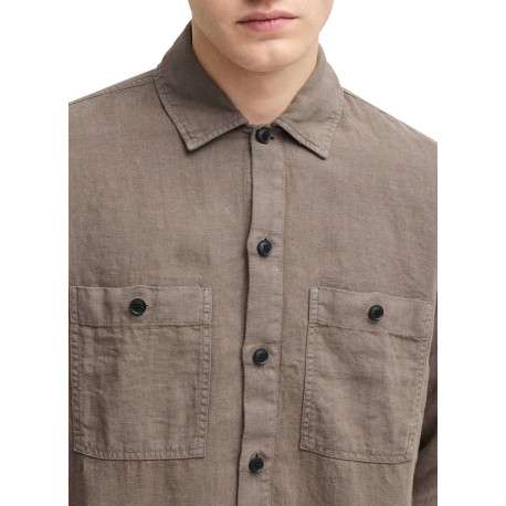 Surchemise en lin marron unie avec une coupe regular fit et un col à revers - Image 3