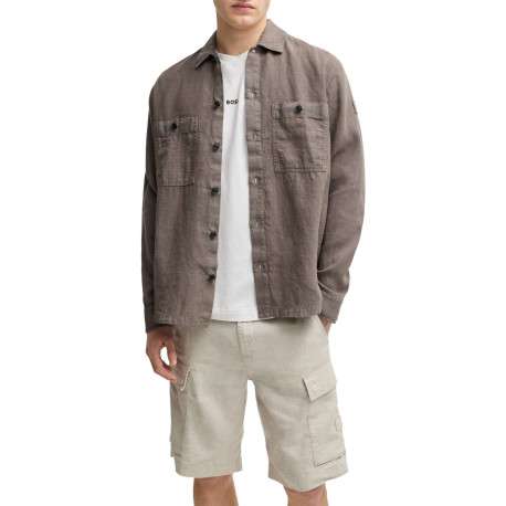 Surchemise en lin marron unie avec une coupe regular fit et un col à revers - Image 4