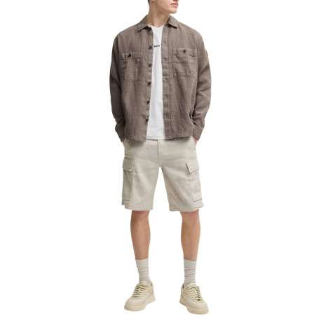Surchemise en lin marron unie avec une coupe regular fit et un col à revers - Image 5