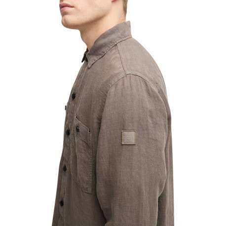 Surchemise en lin marron unie avec une coupe regular fit et un col à revers - Image 6