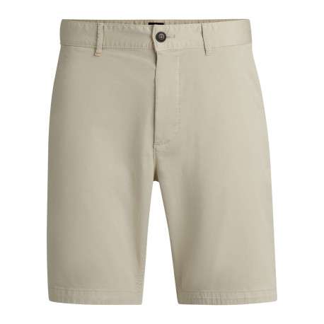 Short chino en coton beige uni à coupe regular fit avec des passants