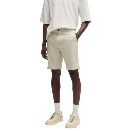 Short chino en coton beige uni à coupe regular fit avec des passants - Image 4