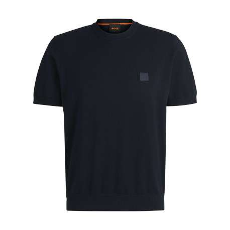 T-shirt en coton marine uni en maille avec une coupe oversize et un col rond