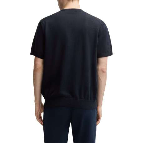 T-shirt en coton marine uni en maille avec une coupe oversize et un col rond - Image 2