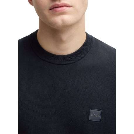 T-shirt en coton marine uni en maille avec une coupe oversize et un col rond - Image 3