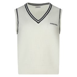 Pull sans manches en coton écru en maille tricotée à coupe ajustée et à col v