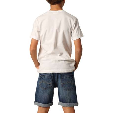 T-shirt en coton blanc imprimé à la poitrine à coupe droite avec un col rond - Image 2