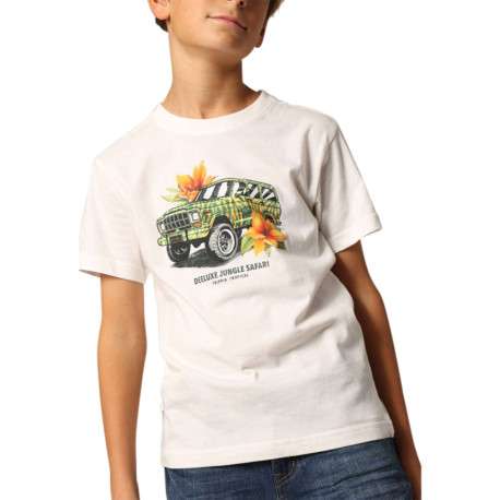 T-shirt en coton blanc imprimé à la poitrine à coupe droite avec un col rond - Image 3