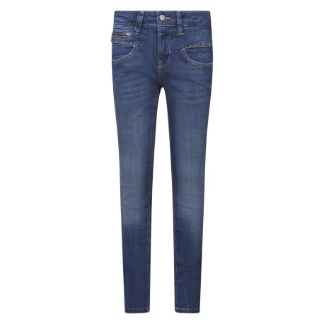Jean en coton mélangé bleu indigo uni à coupe slim avec des petits clous