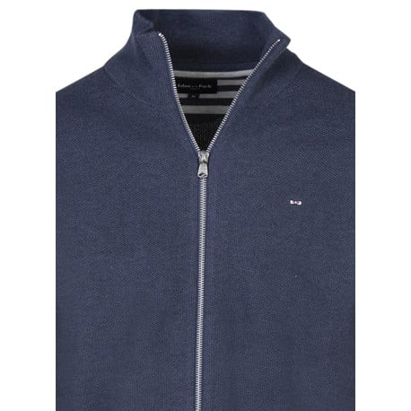 Gilet en coton marine uni avec une coupe droite et un col montant