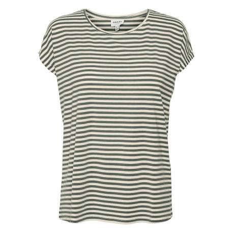 T-shirt kaki à rayures horizontales avec une coupe droite et un col rond