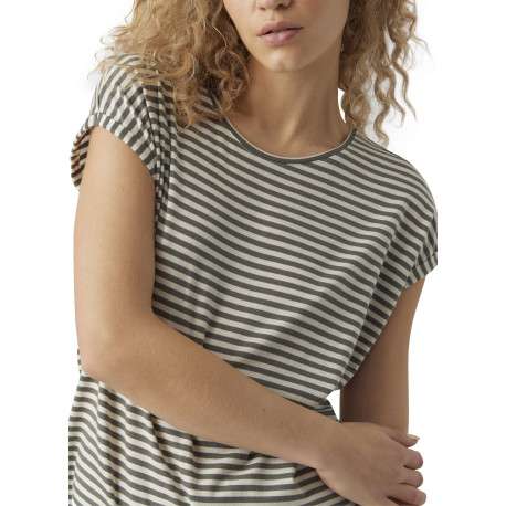 T-shirt kaki à rayures horizontales avec une coupe droite et un col rond - Image 3