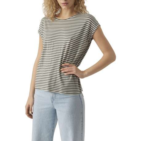 T-shirt kaki à rayures horizontales avec une coupe droite et un col rond - Image 4