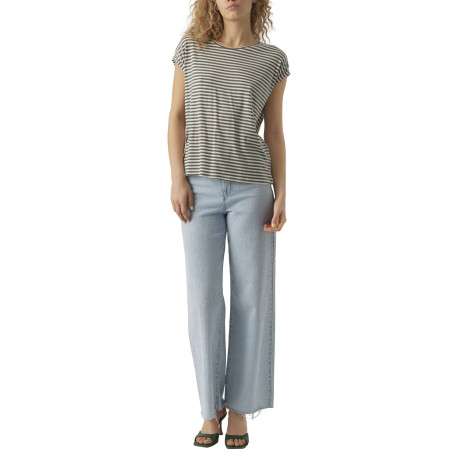 T-shirt kaki à rayures horizontales avec une coupe droite et un col rond - Image 5