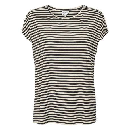 T-shirt noir à rayures horizontales avec une coupe droite et un col rond
