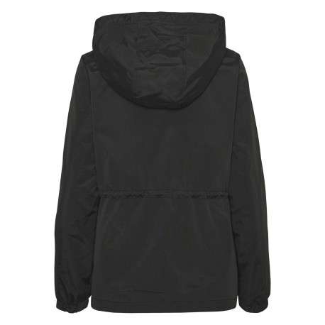 Parka à capuche courte noire unie à coupe droite avec un cordon à la taille - Image 2