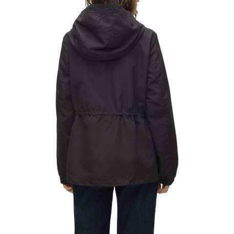 Parka à capuche courte noire unie à coupe droite avec un cordon à la taille - Image 6