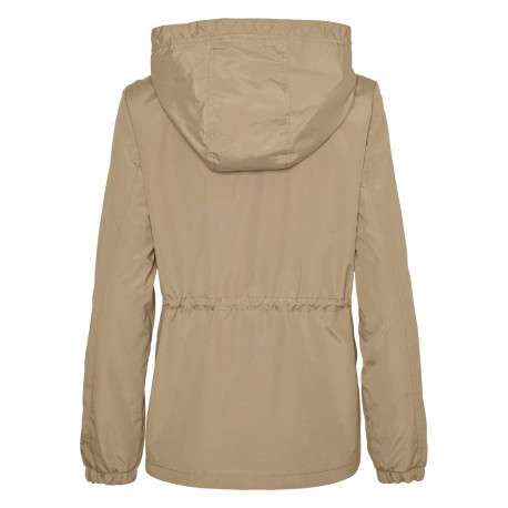 Parka à capuche courte beige unie à coupe droite avec un cordon à la taille - Image 2