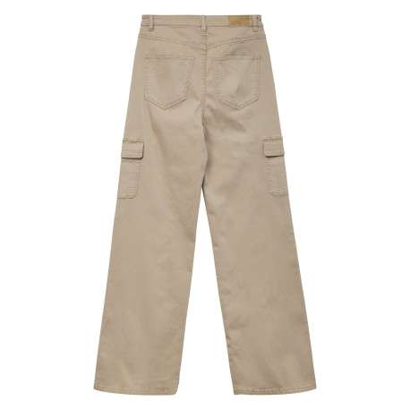 Pantalon cargo en coton beige uni avec une coupe bootcut et une taille haute - Image 2