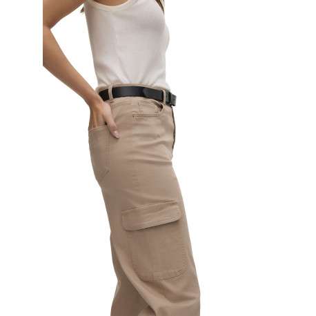 Pantalon cargo en coton beige uni avec une coupe bootcut et une taille haute - Image 3