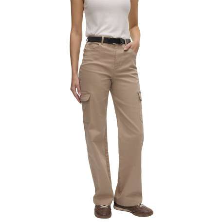 Pantalon cargo en coton beige uni avec une coupe bootcut et une taille haute - Image 4