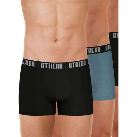 Lot de 3 boxers classiques en coton bicolores unis avec le nom de la marque - Image 3